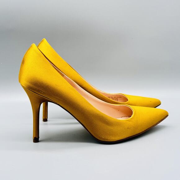 J Crew Shoes Womens 8 Yellow Satin Pointed Toe Pumps Stilettos High Heels Italy - Picture 1 of 12